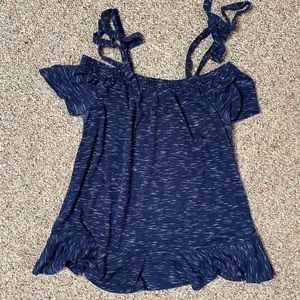 Navy blue, off the shoulder&tie on the shoulder shirt